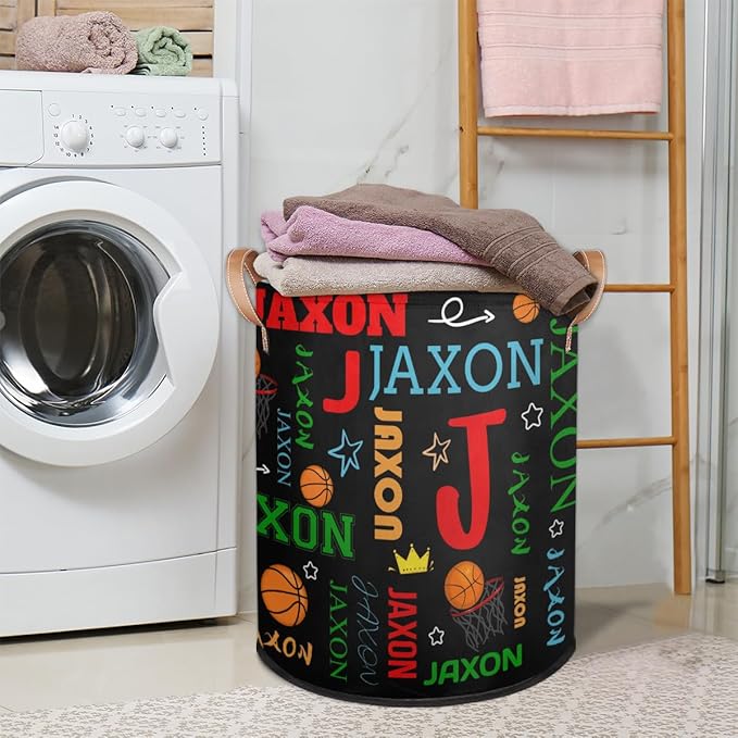 Custom Basketball Laundry Hamper, Personalized Laundry Baskets with Handles Dirty Clothes Hamper Storage Basket