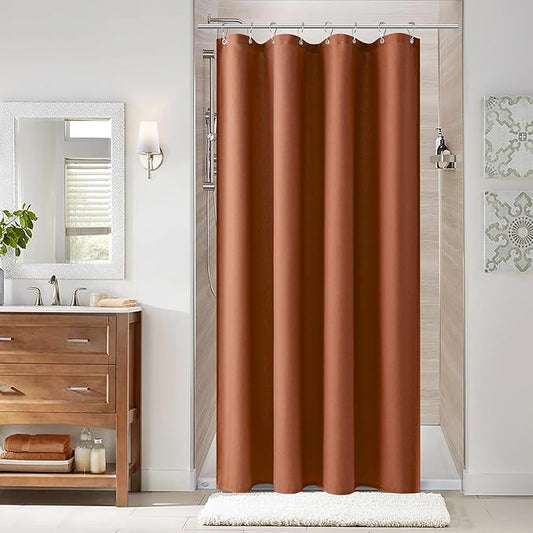 Naturoom Terracotta 42 Inch Boho Shower Curtain - Stall Narrow Half Linen Ultra Thick Fabric Shower Curtain Set with Hooks, Farmhouse Rustic RV Camper Bath Curtains for Bathroom, 42x72