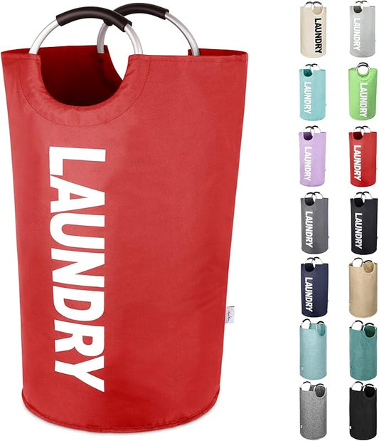 Large Laundry Basket Collapsible，Freestanding Clothes Hamper Bag with Handles – Tall Folding Dirty Laundry Bin，Sturdy Laundry Sorter for College Dorm，Laundry Room – 130L (Red)