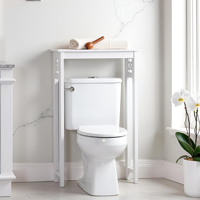 Derby Over-the-Toilet Storage Shelf – 37" Tall Bathroom Space Saver with Fixed Shelf & Open Gridwork Design – Modern Freestanding Organizer for Toiletries & Towels by Alaterre Furniture (White)