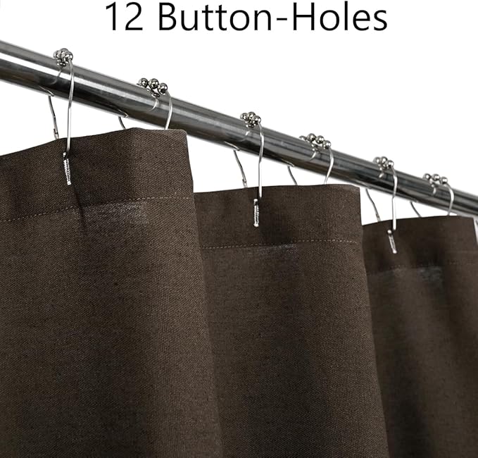 Farmhouse Shower Curtain,Beige and Brown Stripe,Button Curtain,Linen and Cotton Woven Fabric,Rustic Charm Country Chic Style,72x72 in