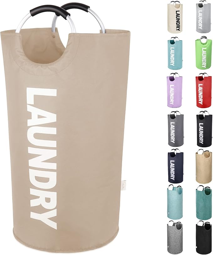 115L Large Laundry Basket with Handles, Collapsible Laundry Hamper Bag, Tall Freestanding Dirty Clothes Hampers, Foldable Fabric Laundry Bin for Laundry, Dorm, College (Khaki, XL)