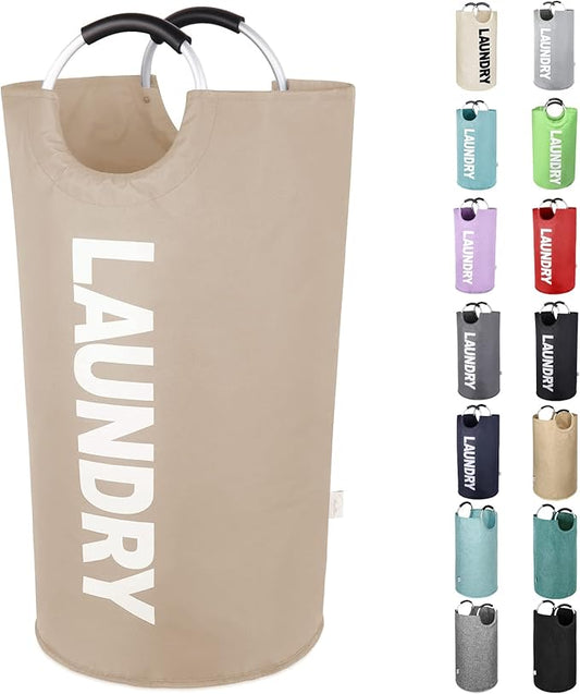 115L Large Laundry Basket with Handles, Collapsible Laundry Hamper Bag, Tall Freestanding Dirty Clothes Hampers, Foldable Fabric Laundry Bin for Laundry, Dorm, College (Khaki, XL)
