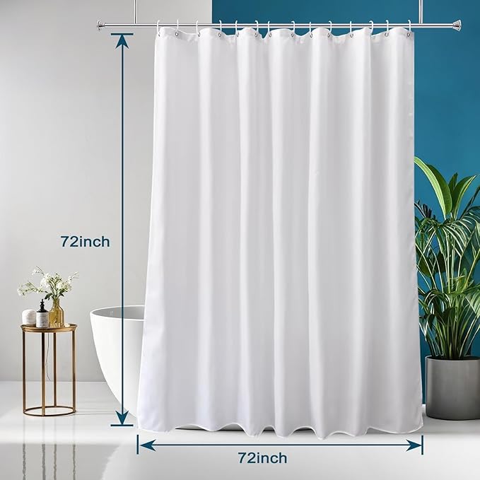 AooHome Hotel Shower Curtain Liner, Fabric Shower Curtain with Hooks, Waterproof, Weighted Hem, 72 x 72 Inch, White