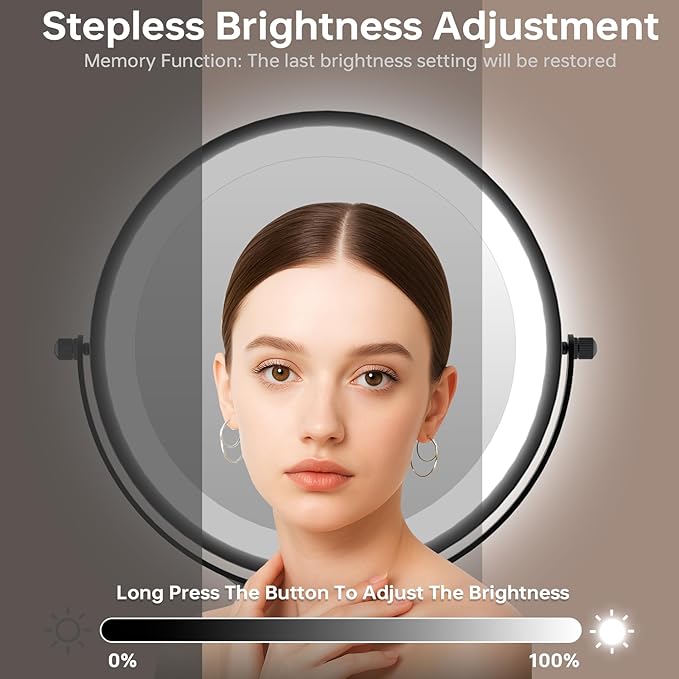 Lighted Makeup Mirror with Magnification, 1x/10x Magnifying Mirror with 3 Color and Blessed Cross, 7" Rechargeable Brightness Dimmable Height Adjustable Vanity Mirror, Christian Women Gift