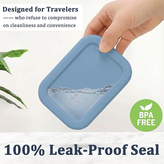 HighHerz Leak Proof Silicone Travel Soap Case with Draining Tray - Bar Soap Holder for Travel, Gym & Camping - Mess-Free Portable Soap Container for Carry-on Bags (Dark Blue)