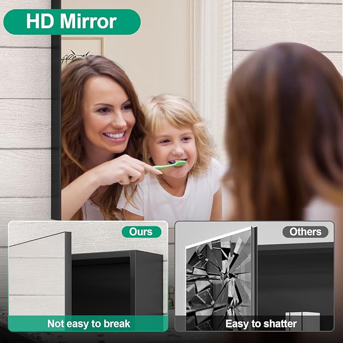 14 x 18 Farmhouse Medicine Cabinet for Bathroom, Small Black Bathroom Mirror with Storage, Tempered Glass, Frameless Recessed or Wall Mount Aluminum Medicine Cabinet - Pre-Assembled