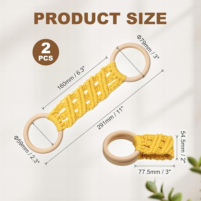 uxcell 2Pcs Crochet Kitchen Dish Towel Holder, 11"x3" Handmade Crochet Towel Ring Hanger with Hanging Loop for Cabinet House Oven Stove Door, Yellow
