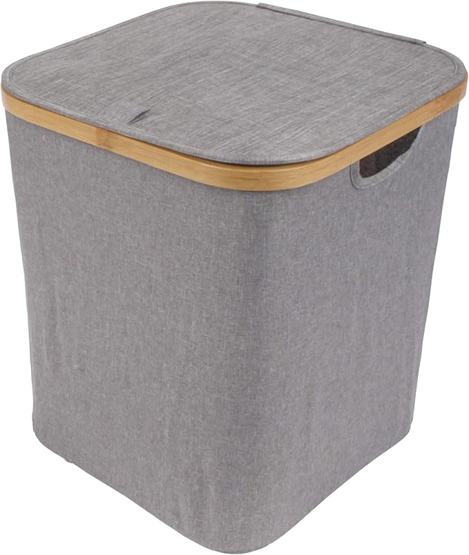 Foldable Bamboo Laundry Hamper with Lid - Decor Essentials for Any Room - Medium - Square - Gray