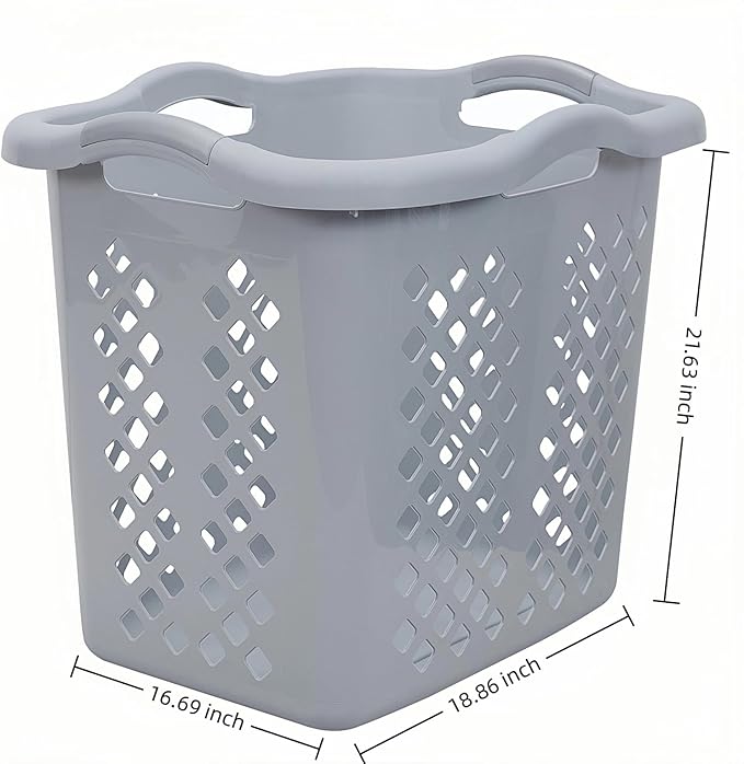 (2-Pack) 2 Bushel Plastic Laundry Baskets with Handles, Featuring Ventilation Design. Suitable for Laundry and Storage. Applicable to Bedrooms, Bathrooms, Dormitories. Convenient to carry. (Grey)