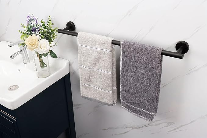 TocTen Bath Towel Bar - Thicken SUS304 Stainless Steel Bathroom Towel Holder, Towel Rod for Bathroom Heavy Duty Wall Mounted Towel Rack Hanger (20 in, Black)
