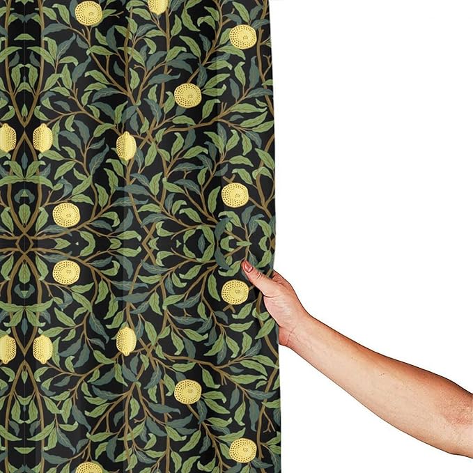 Vintage Botanical Shower Curtain William Morris Designs Green Jungle Fruit Print Shower Curtain Set Polyester Interior Waterproof Shower Curtain with 12 Hooks 72x72 Inches(183x183cm)