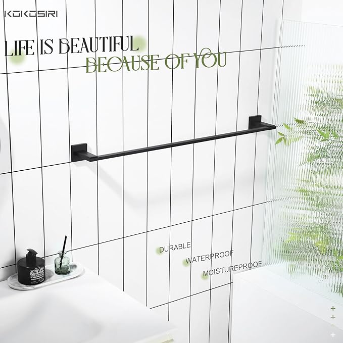 KOKOSIRI 32 Inch Bath Towel Bars Bathroom Towel Racks Towel Holder Towel Rods Kitchen Towel Hanger Bathroom Accessories Stainless Steel Wall Mounted Matte Black B4006BK-L32