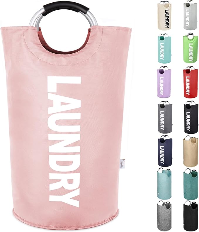 Large Laundry Basket Collapsible???Freestanding Clothes Hamper Bag with Handles ?€? Tall Folding Dirty Laundry Bin???Sturdy Laundry Sorter for College Dorm???Laundry Room ?€? 115L (Pink)