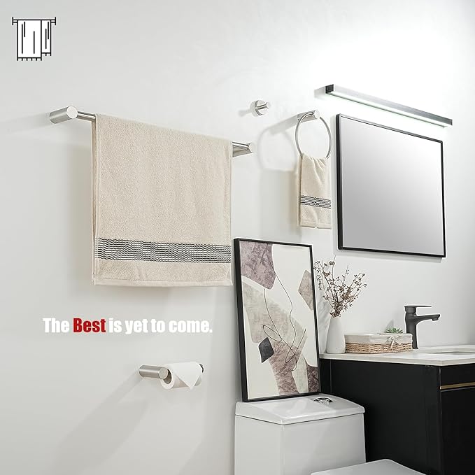 JQK Towel Bar Brushed, 18.5 Inch 304 Stainless Steel Thicken 0.8mm 2 Pieces Towel Rack Bathroom Wall Mount, Useable Length 16 Inch, TB610L16-BN