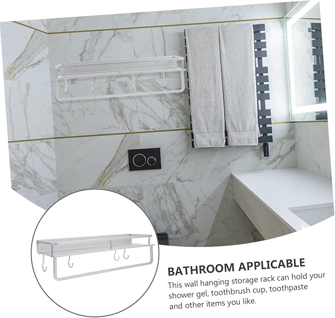 Ciieeo Bathroom Wall-Mounted Storage Rack Multifunctional No Drill Organizer Shelf for Bathroom and Kitchen Sturdy and Easy to Install Hollow Design for Space Saving