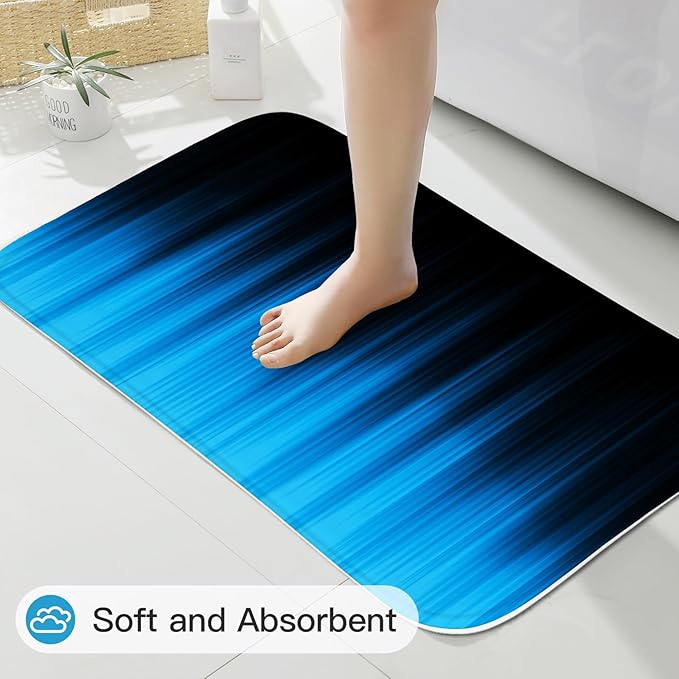 Litabel 4 Pcs Blue and Black Gradient Shower Curtain Set with Rugs and Toilet Lid Cover, Modern Simple Waterproof Fabric Bathroom Set, Ombre Stripe Gothic Abstract Bathroom Decor Set Accessories