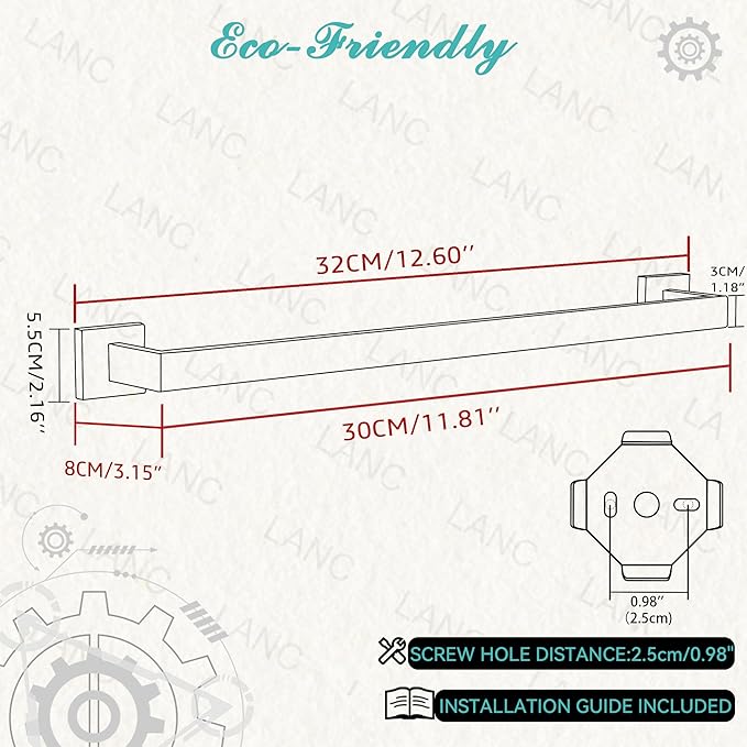 LANC 12-Inche Towel Bars for Bathroom Wall Mounted 30-CM Brushed Nickel Bath Towel Ring Stainless Steel Total-14?€? Towel Rails for Kitchen Hand Towel Holder Racks Hanger Towel Rods, A8804BN-3P1