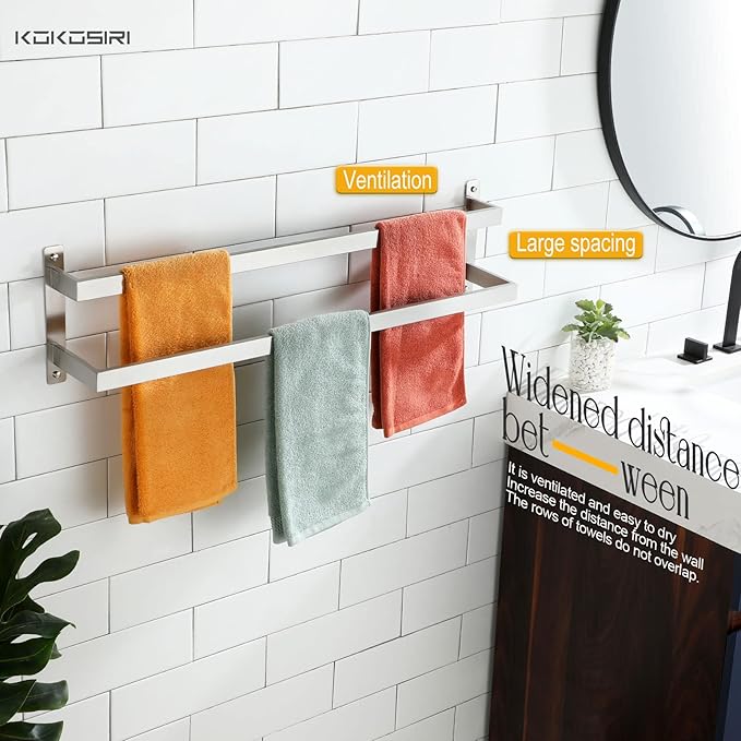 KOKOSIRI Bath Towel Bars 32 Inches Bathroom 2-Tiers Ladder Towel Rails Towel Holders Wall Mounted Towels Shelves Rack Brushed Stainless Steel, B5008BR-L32