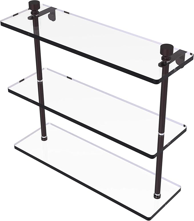 Allied Brass FT-5/16 Foxtrot Collection 16 Inch Triple Tiered Glass Shelf, Antique Bronze