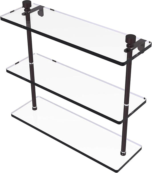 Allied Brass FT-5/16 Foxtrot Collection 16 Inch Triple Tiered Glass Shelf, Antique Bronze