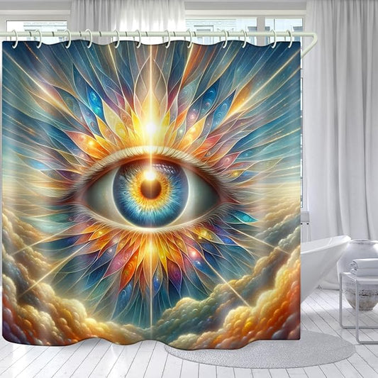 Bright Fabric Shower Curtains, God's Eye Theme Design Art Shower Curtains, Bathroom Decor Set, 12 Shower Curtain Hooks (72 "Wx72 L) Inch Waterproof Shower Curtain.
