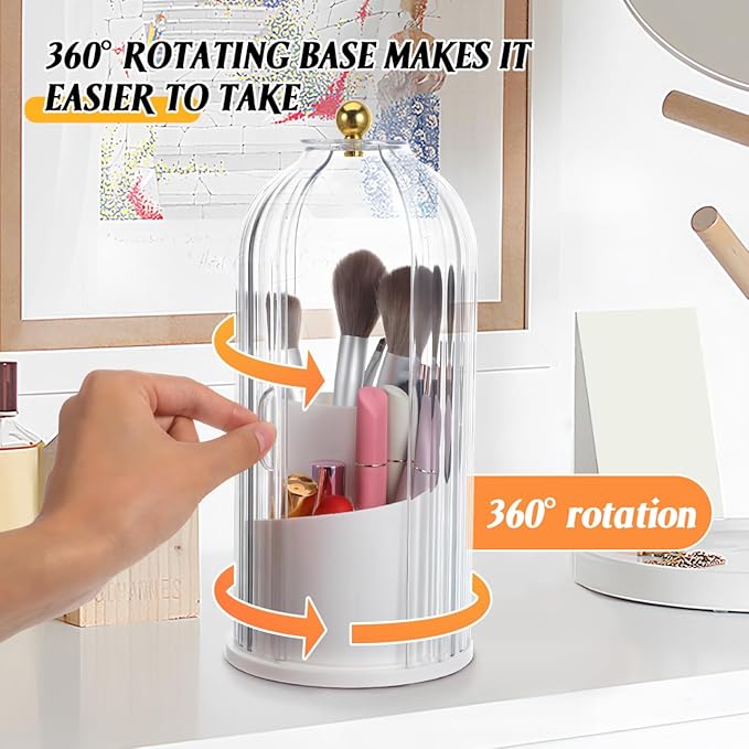 NOLITOY Concealed Toothbrush Holder, Rotating Makeup Brush Organizer with Sliding Lid Dustproof Waterproof Toothpaste Storage for Counter Bathroom (White)