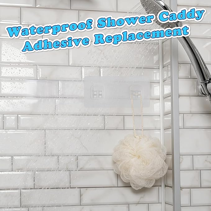 6 Pack Shower Caddy Adhesive Replacement, 2 Hooks Thick Shower Shelf Adhesive, Waterproof Shower Hooks Strips for Kitchen Racks, Bathroom Storage, Shower Basket & Soap Holder
