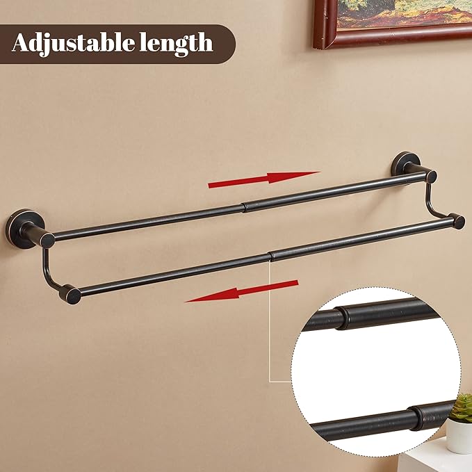 BigBig Home Bronze Double Towel Bar, Oil Rubbed Towel Holder Adjustable 15 to 28 Inch Bathroom, Rustic SUS 304 Stainless Steel Towel Rack for Wall Mounted Farmhouse ORB
