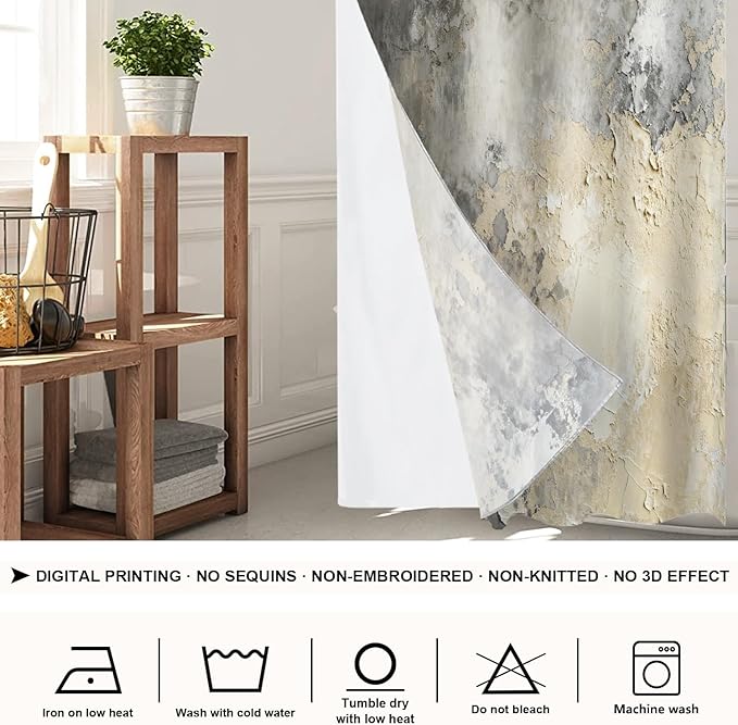 Shrahala Taupe Squares Texture No Hooks Shower Curtain with Snap in Liner Set, Grey and Beige Art Painting Bathroom Décor Polyester Fiber Waterproof for Stall Bathtubs 35.5 X 74 in