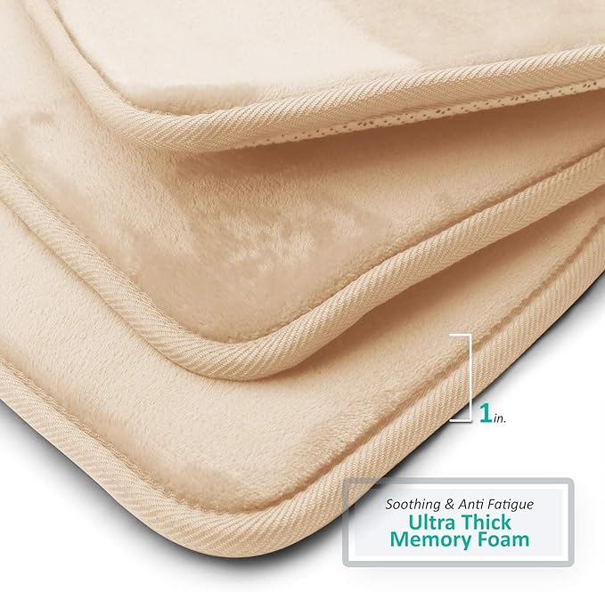 Clara Clark 2 Piece Bathroom Rugs Bath Mat Set, Velvet Memory Foam Bath Mats for Bathroom - Non-Slip, PVC Backing Bath Rugs, Washable - Dries Quickly, Cream
