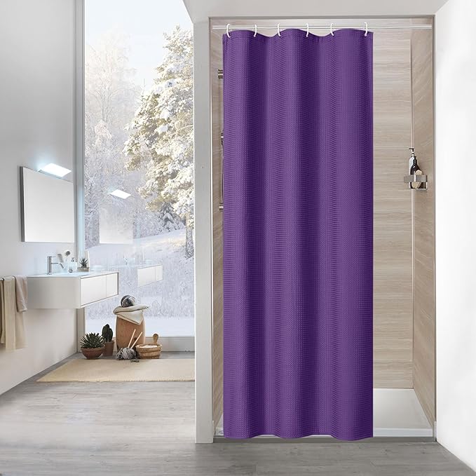 MitoVilla Purple Waffle Small Stall Shower Curtain 36 x 72, Half Size Fabric Narrow Shower Curtains for Bathroom Decor, 36 inch Weighted Shower Curtain Set with Plastic Hooks