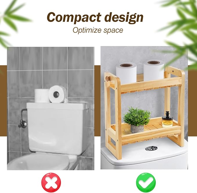 Over-The-Toilet Storage Shelf Organizer, 2-Tier Bamboo Bathroom Countertop Organizer for Towels, Toilet Paper, Plants, Makeup, Small Space Saver Rack for Bathroom, Dresser, Vanity, or Kitchen Use
