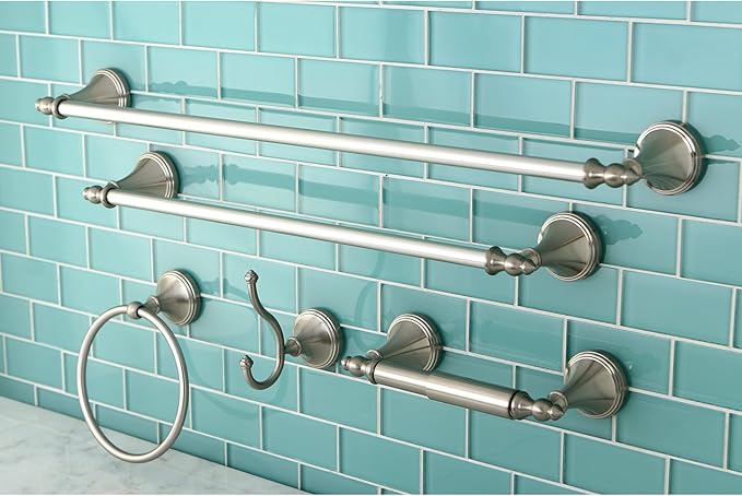 Kingston Brass BAHK1612478SN Naples Bathroom Hardware Set, Brushed Nickel 27.56 x 6.13 x 2.25