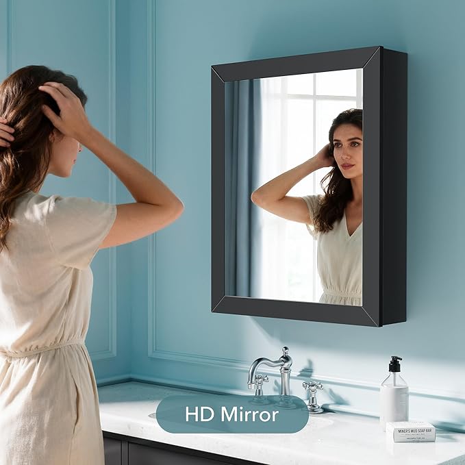 VANIRROR Bathroom Cabinet - Large Single Door 24x30 inchs Wall Cabinet Mirror Medicine Cabinet with Facial Tissues Slot and Multifunctional Storage Area