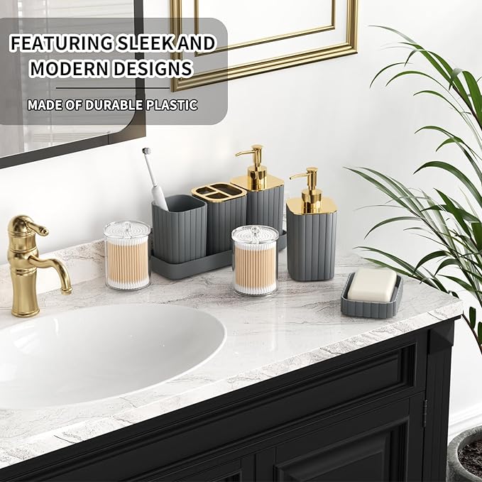 XLHOMO Bathroom Set - 26PC Bathroom Set with Shower Curtain and Rugs, Bathroom Accessory Set, Grey Bathroom Accessories Set, Trash Can & Soap Dispenser