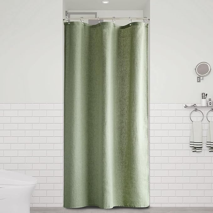 Naturoom 36 Inch Shower Curtain - Stall Narrow Half Green Linen Ultra Thick Fabric Shower Curtain Set with Hooks, Boho Farmhouse Rustic RV Camper Bath Curtains for Bathroom, Sage Green, 36 x 72
