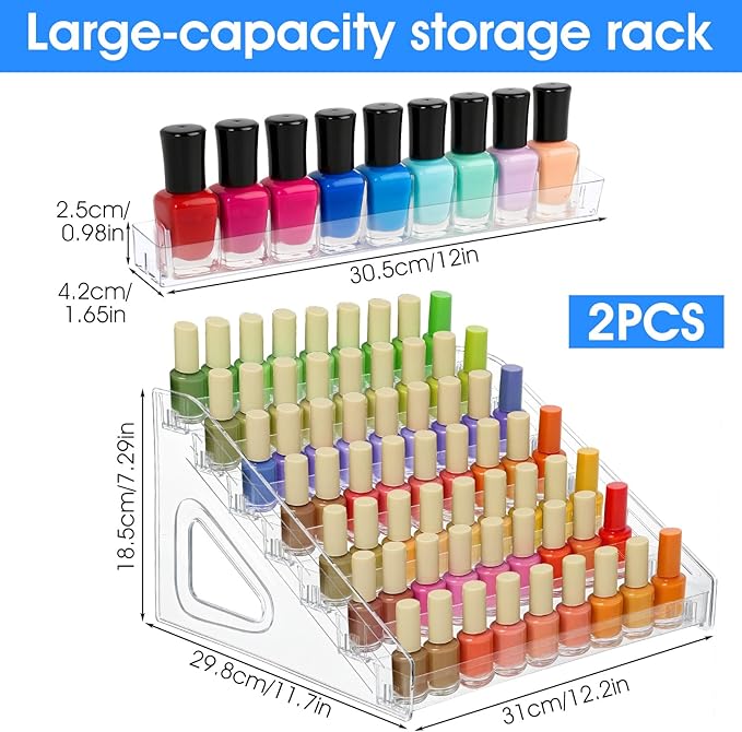 2 Pack Acrylic Nail Polish Organizer 84 Bottles of 7 Layers Acrylic Display Rack Clear Nail Polish Paint Organizer Holder Rack Eyeglasses Shelf Essential Oils Holder Stand No Tool Needed Assembly