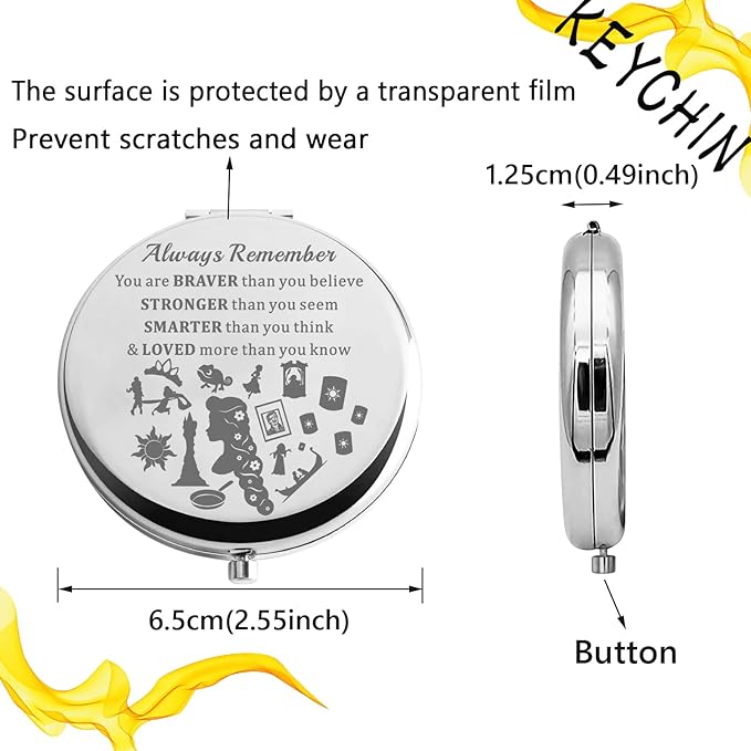 KEYCHIN Princess Sun Pocket Mirror Fairytale Fans Gift You are Braver Stronger Than You Think Compact Makeup Mirror (Rapunzel-S)