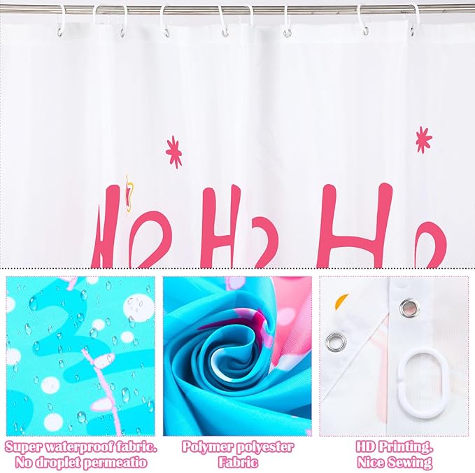 Drydiet 4 Pcs Christmas Shower Curtain Set Bathroom Decoration Non Slip Rugs Mat Toilet Lid Cover Shower Curtain for Xmas Holiday Farmhouse Home Bathroom Decor(Pink Christmas)