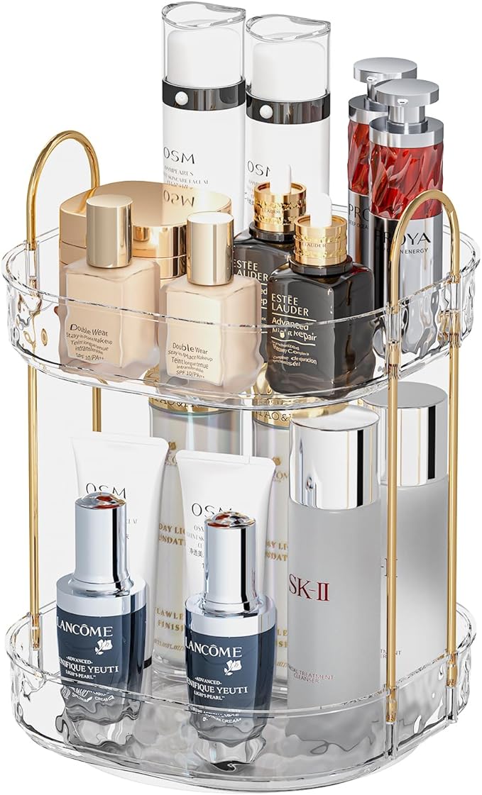 360° Rotating Makeup Organizer - Large Capacity Makeup Skincare Perfume Organizer Bathroom Organizer for Countertop Clear 2 Tier