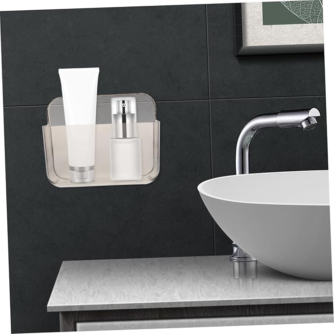 PartyKindom Wall Mounted Bathroom Holder Clear Acrylic Sundries Storage Shelf with Draining Space-Saving Organizer Shelf for Bathroom and Kitchen Small Rounded Design No-Drill Installation