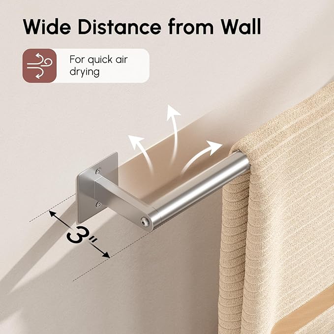 USHOWER Brushed Nickel Towel Bar, 24 Inch Towel Racks for Bathroom Wall Mounted, Heavy Duty Stainless Steel Towel Holder, Easy Installation (Total Length 26 Inch)