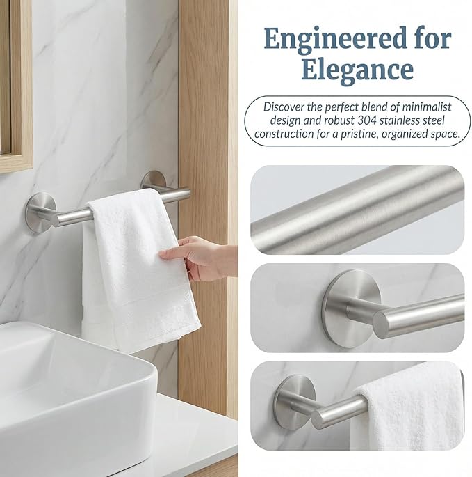 9 Inch Brushed Nickel Hand Towel Holders - Small Space Solutions Towel Rack for Bathroom&Kitchen, Stainless Steel Self Adhesive Bathroom Towel Bar, Towel Organizer Bathroom Hardware