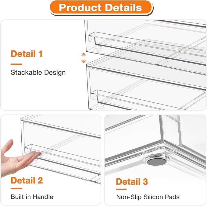 Clear Stackable Storage Drawers,2 Pack Plastic Organizers Bins for Makeup Organizer,Bathroom Makeup Organizer for Palettes,Cosmetic, and Beauty Supplies,Ideal for Vanity, Cabinet,Desk Organization