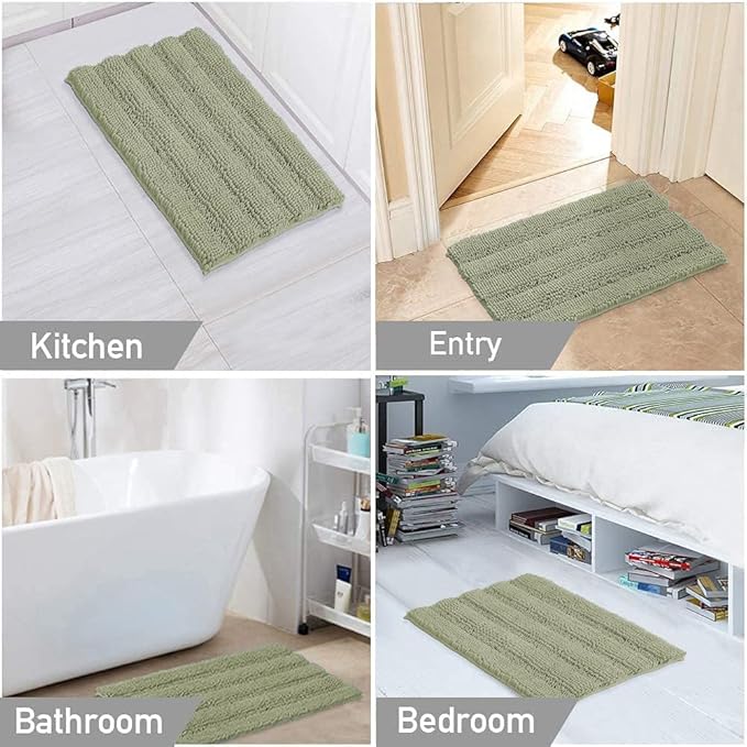 Turquoize Chenille Bath Rugs Shaggy Bathroom Rugs Non Slip Bath Mat for Bathroom 24 x 36 Eucalyptus Rug for Extra Soft and Absorbent Area Rug, 24"x 36", Eucalyptus
