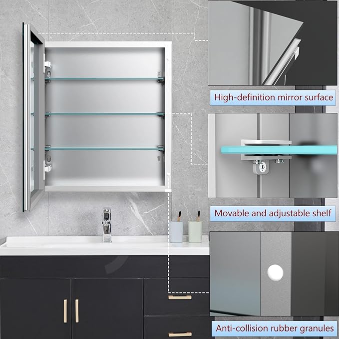 24"x24" Aluminum Medicine Cabinet, Bathroom Cabinet with Mirror,Firm and Durable, Waterproof and Rust-Proof, Recessed or Surface Mount,Assembly Required