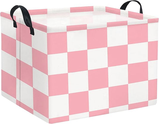 Rectangular Storage Basket for Home Kitchen Girls Cute Storage Bin Organizer Shelf Book Room Decor(Pink Checked)