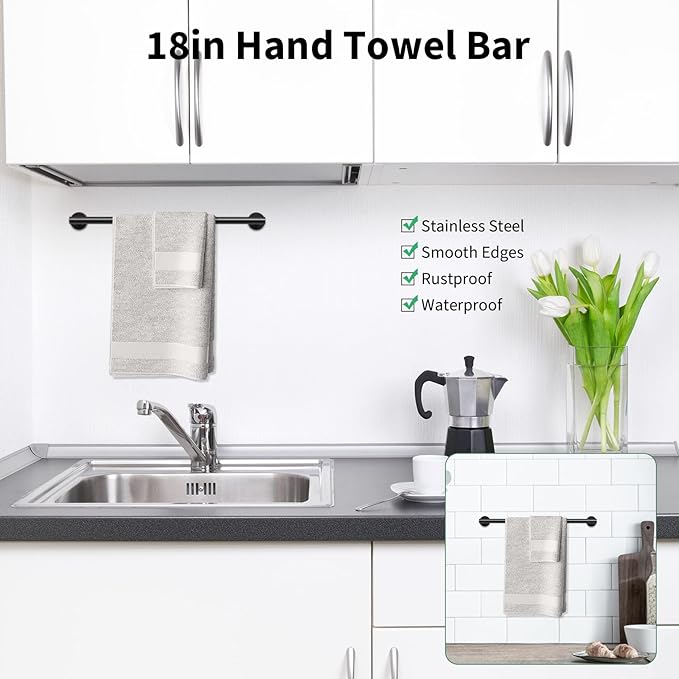 Newfun 10 Pieces Matte Black Bathroom Hardware Set - Includes 24 inch Towel Bar, Robe Hook, Toilet Paper Holder, Stainless Steel Bathroom Accessories Set for Bathroom Wall Mounted