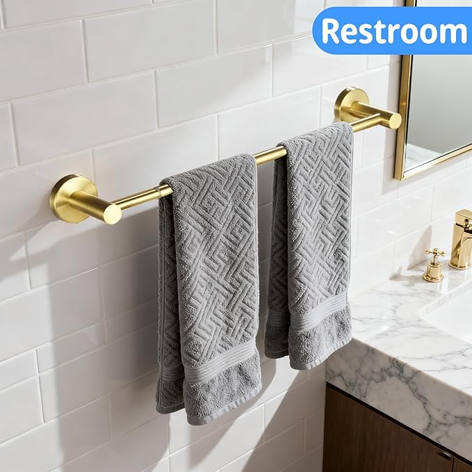 Towel Racks for Bathroom,Adjustable Single Towel Bar(16inch-25.5inch) Sturdy and Rustproof Towel Bar Wall Mounted for Bathroom Kitchen Washroom (A-Gold)